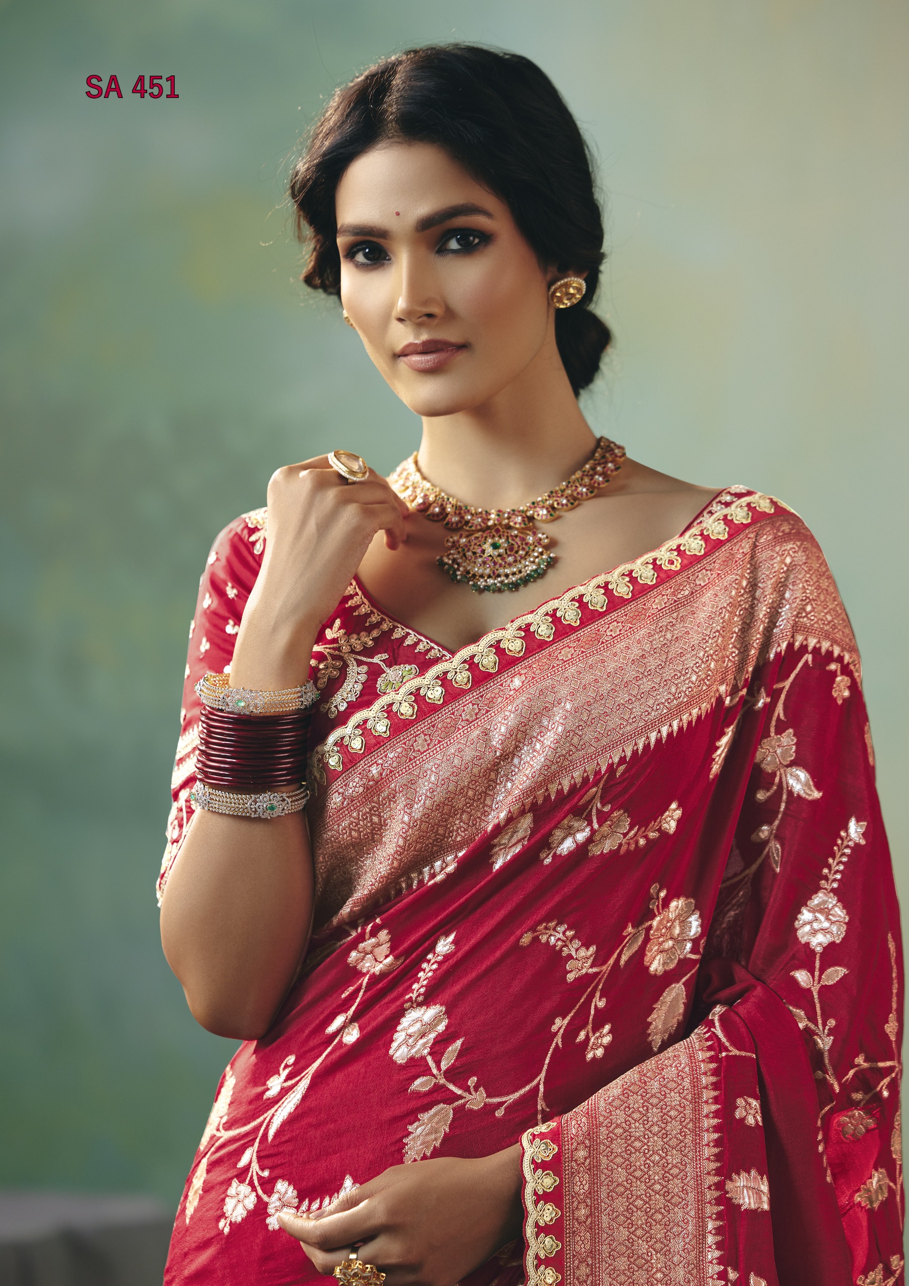 Red Bridal Silk Saree – Red & Gold